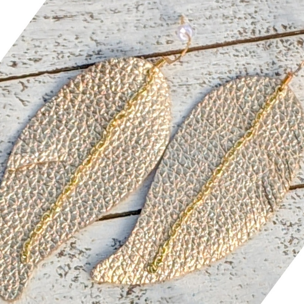 Genuine leather feather earrings
